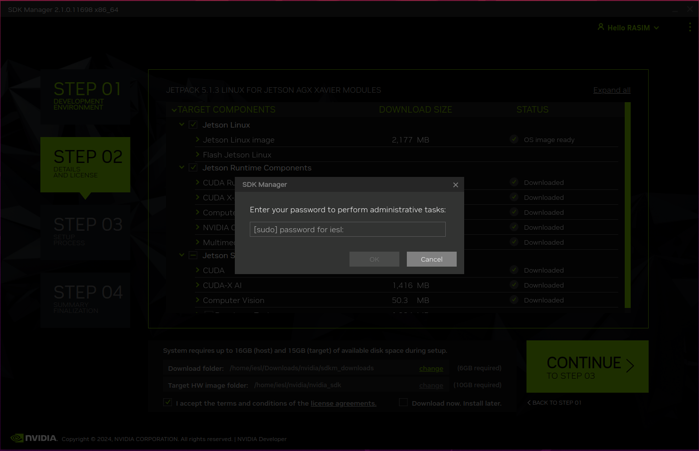 Accept license agreements